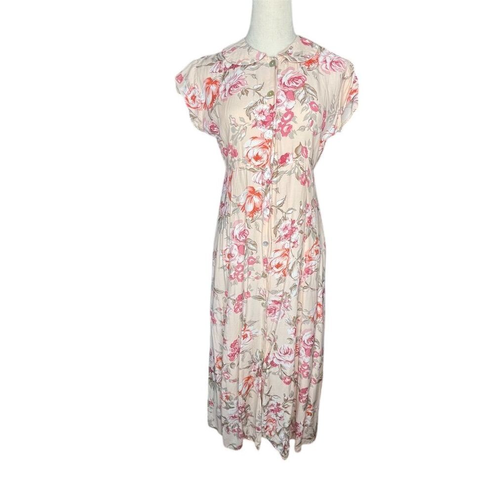 Isabella Collezione Floral, Cottagecore, Babydoll Midi Dress Button-Down Sz M